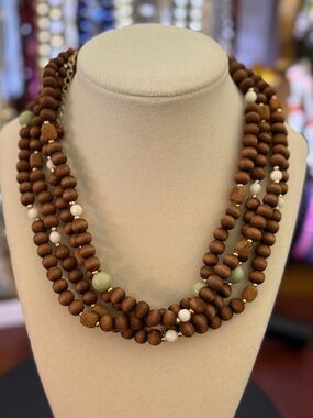 Earthy Multi-strand Wood Beaded Necklace